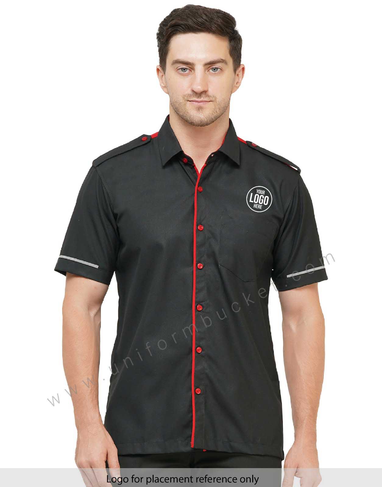 BLACK WORKWEAR MALE SHIRT WITH RED TRIM & HIGH VISIBILITY TAPE view 1